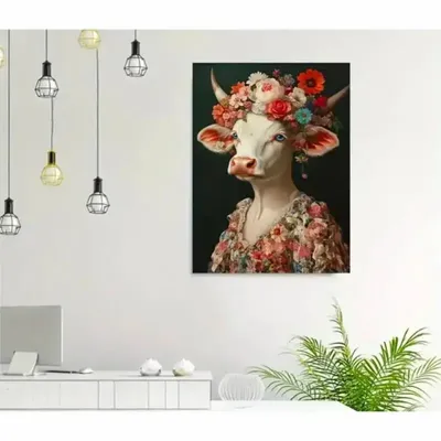 Objets design - Tableau imprimé Madame Vache en orange - VACHES ET COMPAGNIE