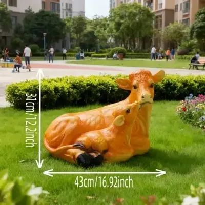 Design objects - Blonde decorative cow with her resin calf - VACHES ET COMPAGNIE