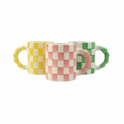 Mugs - Checkered Ceramic Mugs -- 3x3x3.5 Inches - CASA AMAROSA
