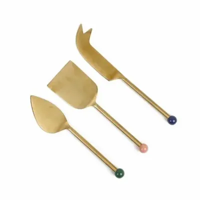 Knives - Brass Finish Cheese Knife Set , (Set of 3) - 6.5 x 2 Inches - CASA AMAROSA