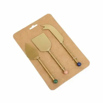 Knives - Brass Finish Cheese Knife Set , (Set of 3) - 6.5 x 2 Inches - CASA AMAROSA