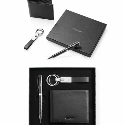Design objects - Set with pen, keychain, wallet in genuine leather - OTTAVIANI