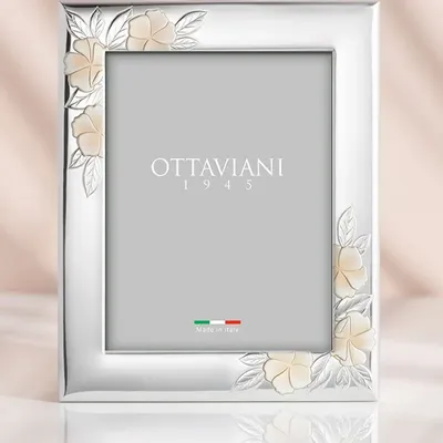 Objets design - Cadre photo avec des camélias argentés - OTTAVIANI