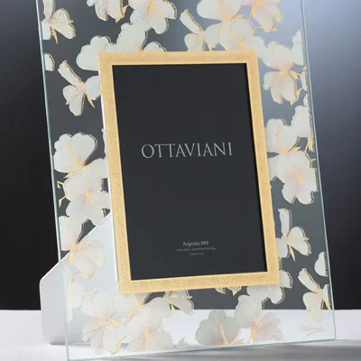 Design objects - Crystal photoframe silver foil silver "Peach flowers" - OTTAVIANI