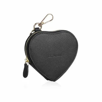 Objets design - Porte-monnaie en forme de cœur en cuir noir véritable - OTTAVIANI