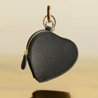 Objets design - Porte-monnaie en forme de cœur en cuir noir véritable - OTTAVIANI