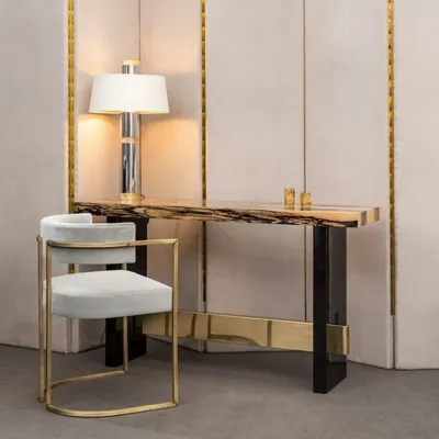 Chambres d'hôtels - Console Géométrie en Marqueterie d'Ebène Blanc et Détails en Laiton - DUISTT