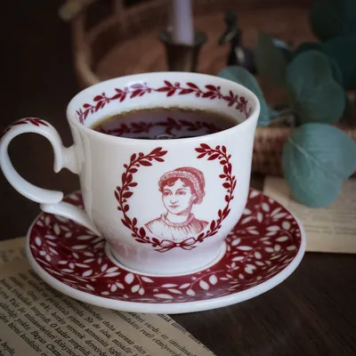 Coffee and tea - Red Tea Cup Set Porcelain Heritage Collection  (Set of 6) - SOMNIA ATELIER