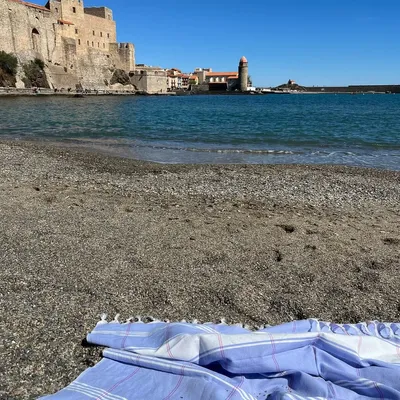 Pools - hammam towel Organic lavender blue/white - OTTOMANIA
