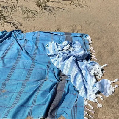 Piscines - fouta Organic bleu océan/bleu foncé - OTTOMANIA