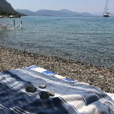 Pools - hammam towel Organic navy blue/white - OTTOMANIA