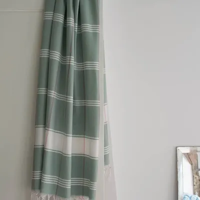 Pools - hammam towel Organic grey-green/white - OTTOMANIA