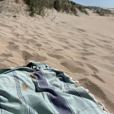 Pools - hammam towel Organic grey-green/dark blue - OTTOMANIA