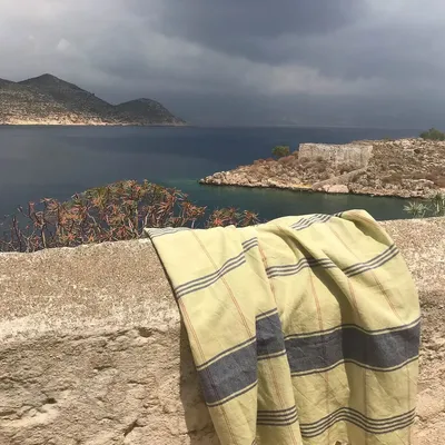 Pools - hammam towel Organic linden/dark blue - OTTOMANIA