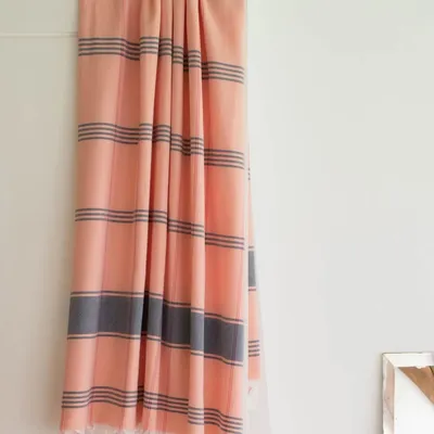Pools - hammam towel Organic peach/dark blue - OTTOMANIA