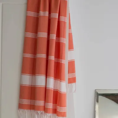 Pools - hammam towel Organic mandarin/white - OTTOMANIA