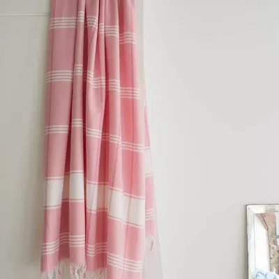 Piscines - fouta Organic rose poudre/blanc - OTTOMANIA
