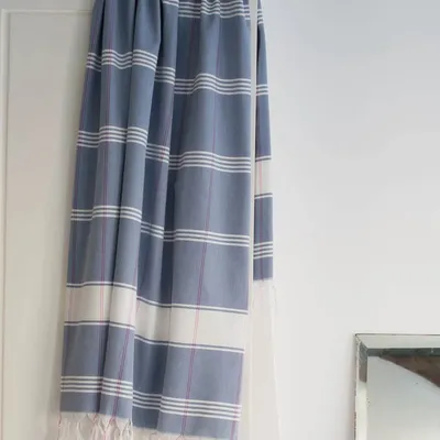 Pools - hammam towel Organic steel blue/white - OTTOMANIA