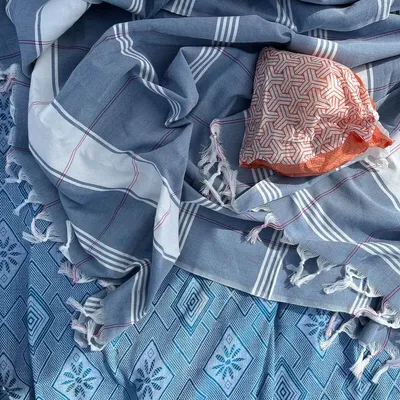 Pools - hammam towel Organic steel blue/white - OTTOMANIA