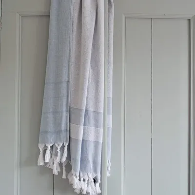 Pools - hammam towel with terry cloth, steel blue - OTTOMANIA