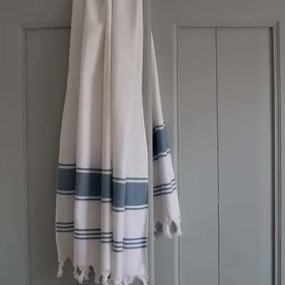 Other bath linens - hammam towel white/jeans blue - OTTOMANIA