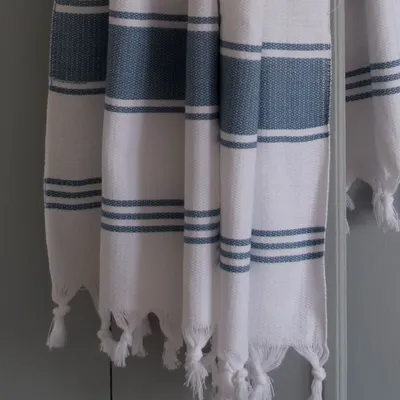 Other bath linens - hammam towel white/jeans blue - OTTOMANIA