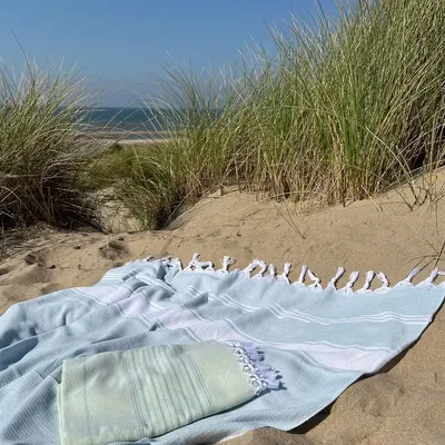 Autres linges de bain - fouta vert de mer/blanc - OTTOMANIA