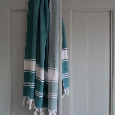 Autres linges de bain - fouta petrol/blanc - OTTOMANIA