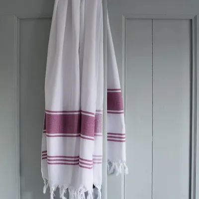 Autres linges de bain - fouta blanc/framboise - OTTOMANIA