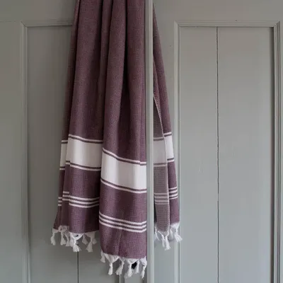 Other bath linens - hammam towel aubergine/white - OTTOMANIA