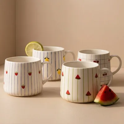Kitchen utensils - Watermelon Striped Ceramic Mug - 3.5 x 3 Inches - CASA AMAROSA