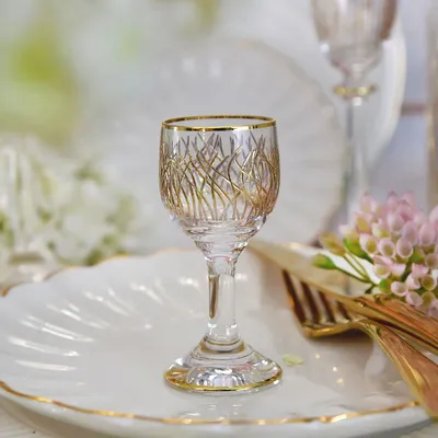 Verres à pied - verres à vodka à décor doré, 6 pièces Bloom Gold-BGF - COMBI POLAND GLASS DECORATOR