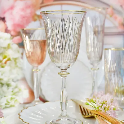 Verres à pied - verres à vin dorés, 6 pièces, Bloom Gold-BGB - COMBI POLAND GLASS DECORATOR