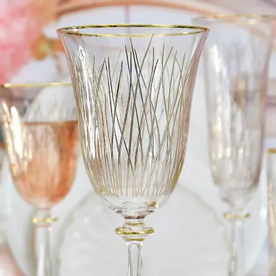 Verres à pied - verres à vin dorés, 6 pièces, Bloom Gold-BGB - COMBI POLAND GLASS DECORATOR