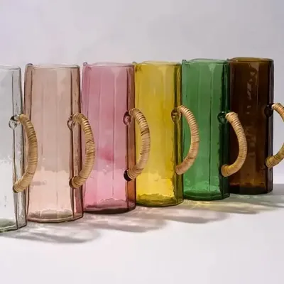 Carafes - Hammered water pitcher with Ratan Handle - 6.25 x 9.5 Inches - CASA AMAROSA