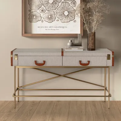 Console table - Rectangular console table, fabric, walnut and golden polished steel - ANGEL CERDÁ
