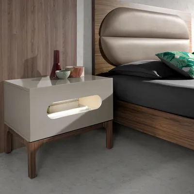 Night tables - Grey wood and walnut bedside table with interior lighting - ANGEL CERDÁ