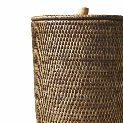 Poubelles pour salle de bain - Round Rattan Waste Bin With Lid - KING ZOO