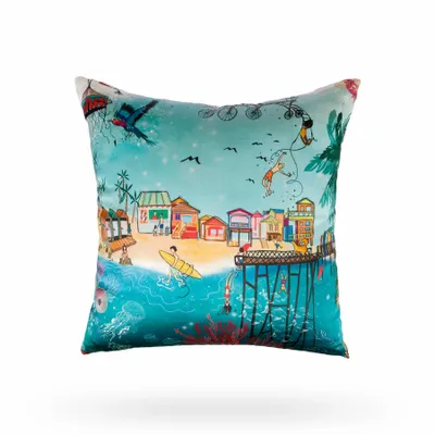Design textile et surface - Coussin en soie Hawaii Beach Life - UN POCO