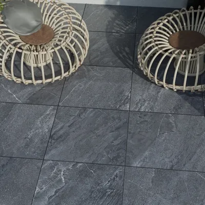 Outdoor floor coverings - Anthracite Jerusalem Stone Effect Porcelain Stoneware, Non-Slip, 60x60 cm - EAAE218 (Ceramishop.fr) - CERAMISHOP