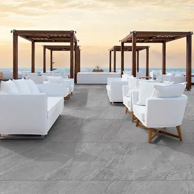Outdoor floor coverings - Porcelain Stoneware with Jerusalem Stone Effect, Grey, Non-Slip, 60x60 - EAGY216 (Ceramishop.fr) - CERAMISHOP