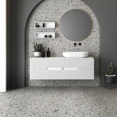 Indoor floor coverings - White Terrazzo Stone Effect Porcelain Stoneware 60X120 - EMYW1126 (Ceramishop.fr) - CERAMISHOP