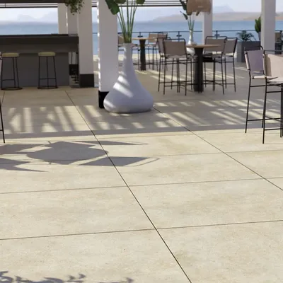 Outdoor floor coverings - Beige Concrete Effect Porcelain Stoneware, Non-Slip, 60x60 cm - EBBM008 (Ceramishop.fr) - CERAMISHOP