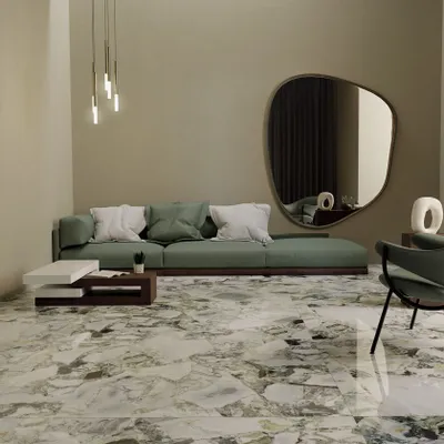 Indoor floor coverings - Marble Effect Ocean White Glossy Porcelain Stoneware 60X120 - EWHB199 (Ceramishop.fr) - CERAMISHOP