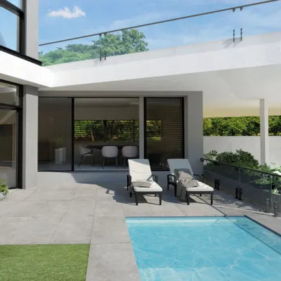 Outdoor floor coverings - Ash Grey Concrete Effect Porcelain Stoneware, Non-Slip, 60x60 cm - EBFE020 (Ceramishop.fr) - CERAMISHOP