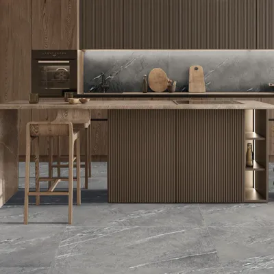 Indoor floor coverings - Stone-effect porcelain stoneware, anthracite matte finish, 60x120 cm - ECAE224 (Ceramishop.fr) - CERAMISHOP