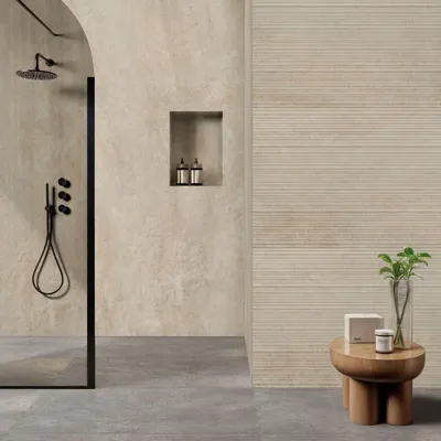 Indoor floor coverings - Taj Mahal Beige Marble Effect Grooved Porcelain Stoneware Tile Rt 60X120 - ETMA1570 (Ceramishop.fr) - CERAMISHOP