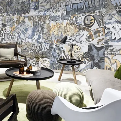 Indoor floor coverings - White Graffiti Decorated Porcelain Stoneware Tile RT 60X120 - EGWE1706 (Ceramishop.fr) - CERAMISHOP