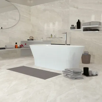 Indoor floor coverings - Refined Marble Effect Porcelain Stoneware, Matte White, 60x60 cm - ECWE810 (Ceramishop.fr) - CERAMISHOP