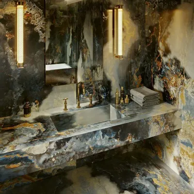 Revêtements sols intérieurs - Grès Cérame Effet Marbre Albâtre Onyx Bleu Brillant 60X120 - EEBE122 (Ceramishop.fr) - CERAMISHOP